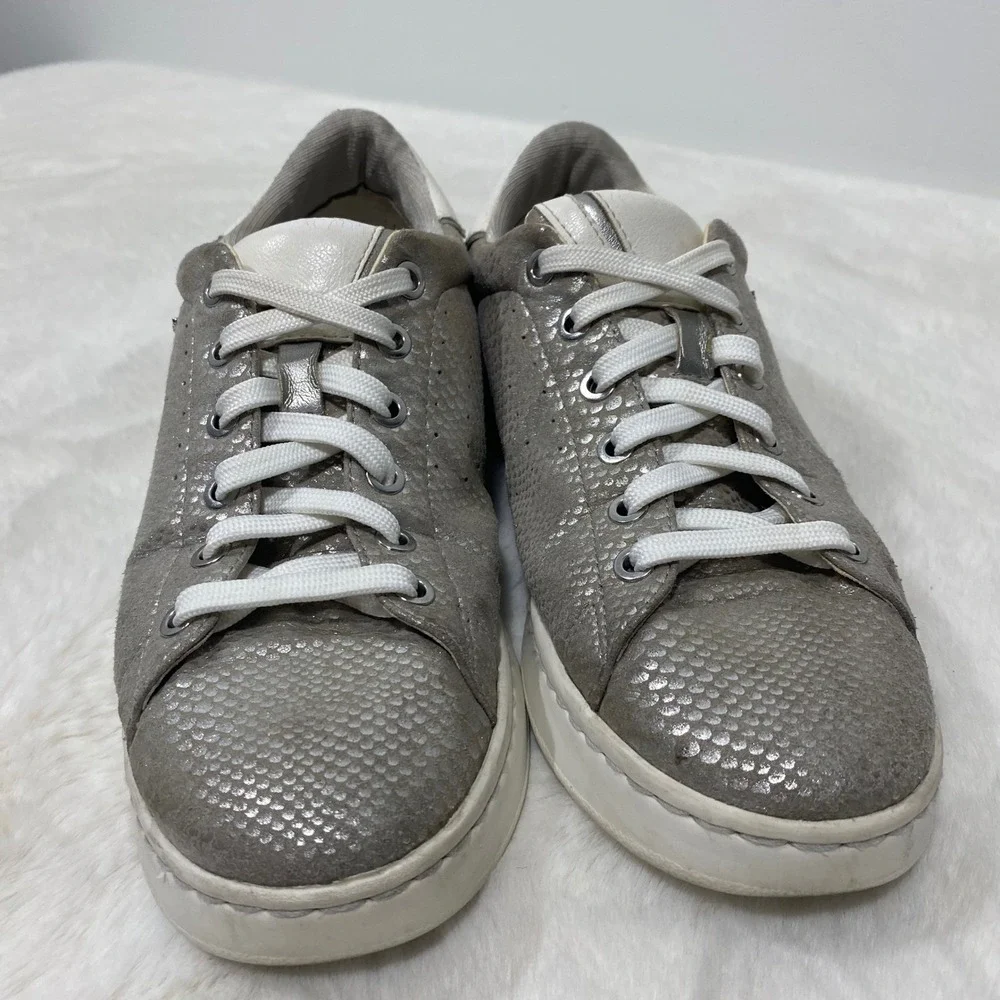 Geox Silver Snake Embossed‎ Leather Fashion Sneakers Casual Shoes Women's 9